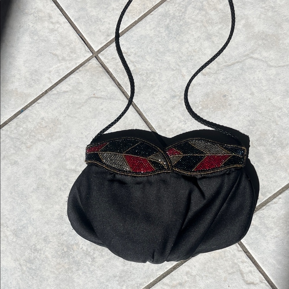 Vintage Black and Red Beaded Women's Clutch
